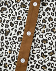Plus Size Leopard Contrast Trim Puff Sleeve Blouse