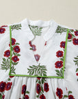 Floral Notched V-Neck 3/4 Sleeve Dress