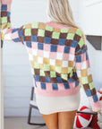 Checker Textured Knit Button Front Cardigan Sweater