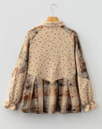 Floral Plaid Patchwork Ruffle Waffle Knit Shacket