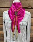 35X35" Solid Fuchsia Wild Rag / Scarf - Leather Slide and Bolo Tie