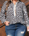 Plus Size Leopard Contrast Trim Half Button Top