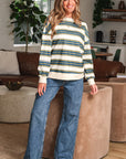 Rose Stripe Crew Neck Pullover Sweatshirt