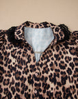 Leopard Lace Trim Short Sleeve Buttoned Shirt
