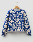 Floral Open Front Buttoned Cuff Jacket
