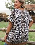 Plus Size Leopard Contrast Trim Short Sleeve Top
