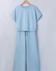 Solid Loose Tee & Wide Leg Pants Set