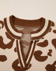 Leopard Knit V-Neck Sweater