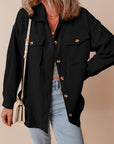Solid Corduroy Button-Up Pocketed Shacket
