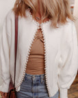 Pearl Embellished Open-Front Cardigan