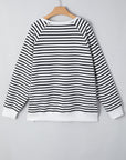 Stripe Raglan Sleeve Side Slit Sweatshirt