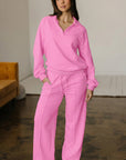 Solid V-Neck Pullover and Drawstring Sweatpants Set