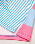 Blue Stripe Colorblock Patchwork Zip up Plus Size Pullover