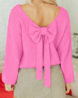 Bow Tie Backless Bubble Sleeve Sweater