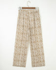 Leopard Drawstring Elastic Waist Straight Leg Pants