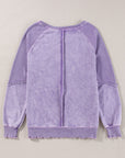 Solid Waffle Knit Patchwork Raglan Sleeve Sweatshirt