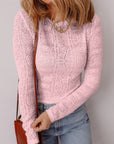 Lace Semi Sheer Long Sleeve Cropped Top