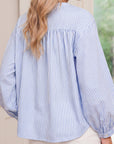 Floral Embroidered Stripe Billowy Sleeve Tunic Shirt