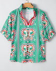 Kamiyah Boho Abstract Striped Collared V Neck Blouse