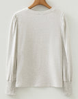 Solid Shirred Peasant Long Puff Sleeve Top