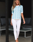 Floral Contrast Crewneck Short Sleeve Sweater