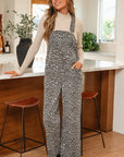 Leopard Denim Straight Leg Overall Jumpsuit