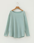 Solid Textured Knit Raglan Long Sleeve Top