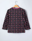 Floral Contrast V-Neck 3/4 Sleeve Blouse