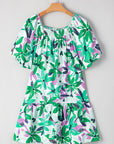 Floral Shirred Square Neck Mini Dress