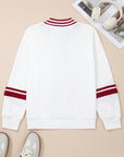 Chenille Varsity Stripe V-Neck Puff Sleeve Sweatshirt