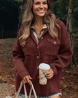 Ribbed Knit Flap Pocket Button-Up Shacket
