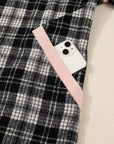 Plaid Collared Zip-Up Long Sleeve Mini Dress
