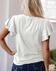 Solid Layered Ruffle Short Sleeve Round Neck Top