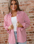 Stripe Patch Pocket Side Slit Buttoned Shirt