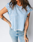 Stripe Textured Patchwork Short Sleeve T-Shirt