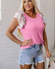 Lisa Ruffle Flutter Sleeve Ribbed Blouse