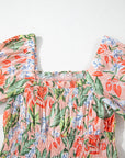 Floral Smocked Bust Bubble Sleeve Maxi Dress