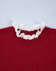 Lace Trim Patchwork Buttoned Cuff Sweater
