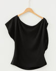 Plus Size Solid Asymmetric Neck Short Sleeve Blouse