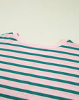 Green Stripe Color Block Exposed Seam Side Slit Plus Size Sweatshirt