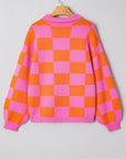 Checker Polo Collar Baggy Knit Sweater