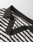 Stripe Collared Top and Drawstring Pants Set