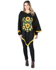 Artisanal Embroidered Poncho 50% Cotton, 50% Polyester in Black