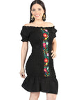 Artisanal Embroidered Dress 100% Cotton in Black