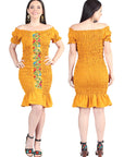Artisanal Embroidered Dress 100% Cotton in Mustard