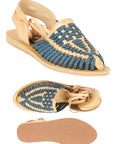 Mexican Artisanal Sandals Leather in Navy Blue/Natural