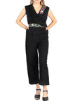 Artisanal Embroidered Jumpsuit 100% Cotton in Black