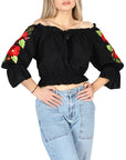 Artisanal Embroidered Blouse 100% Cotton in Black