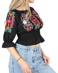 Artisanal Embroidered Blouse 100% Cotton in Black