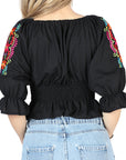 Artisanal Embroidered Blouse 100% Cotton in Black